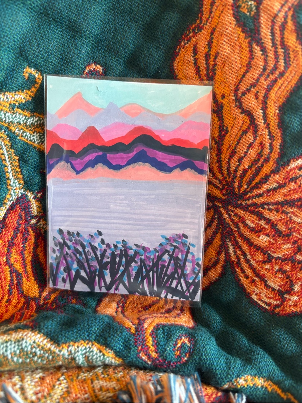 Abstract Mountain Landscape Art Print in Pink and Purple ACEO